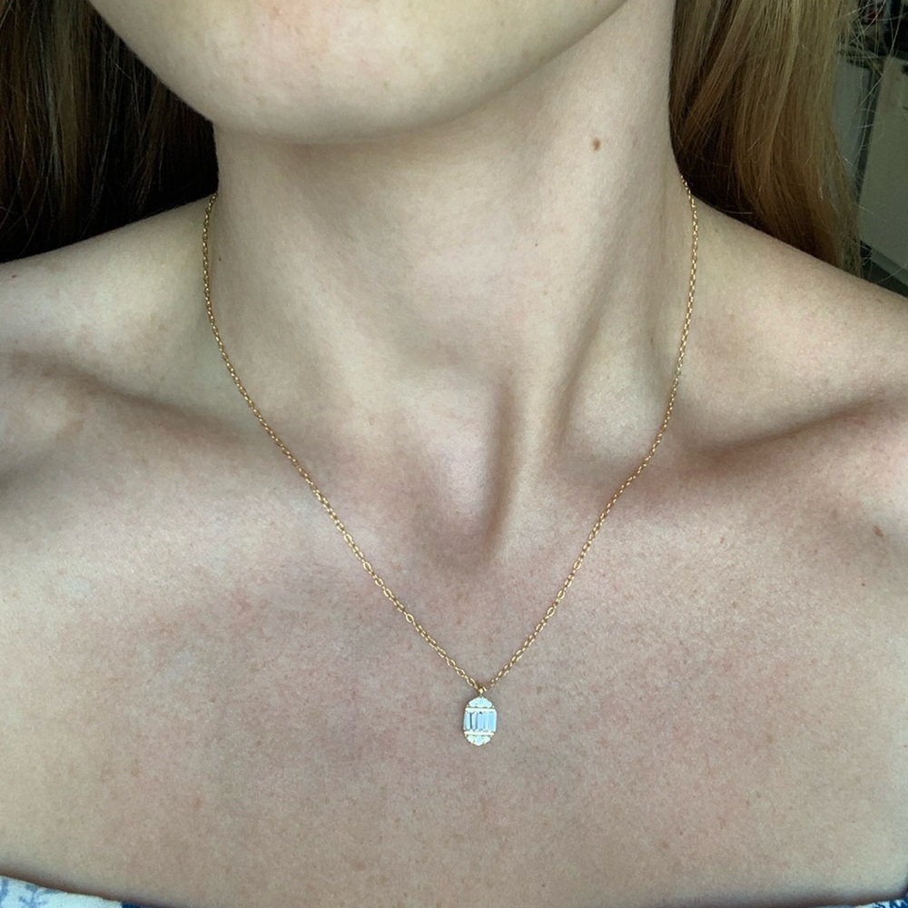 silver plated gold dainty necklace cz pendant stones geometric delicate